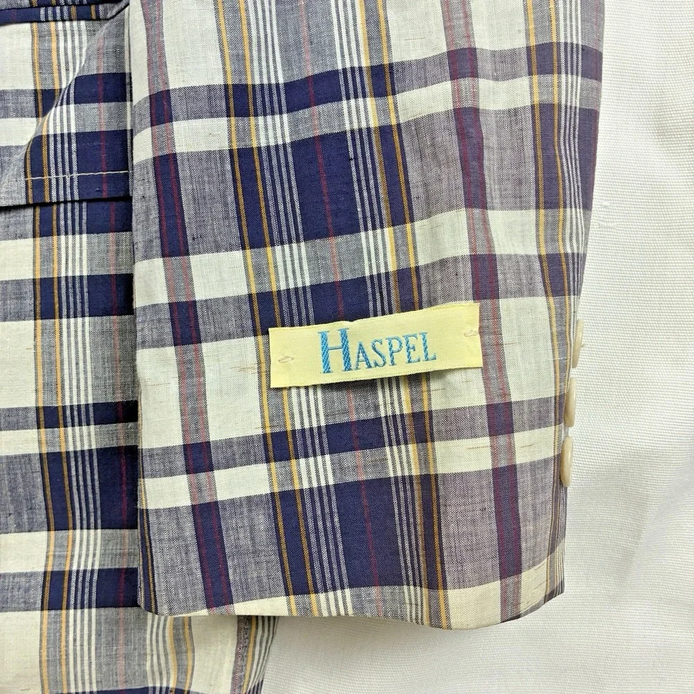 Madras Sport Coat Blue 40R Cotton Haspel Made in USA Deadstock VTG  80s Ivy Trad